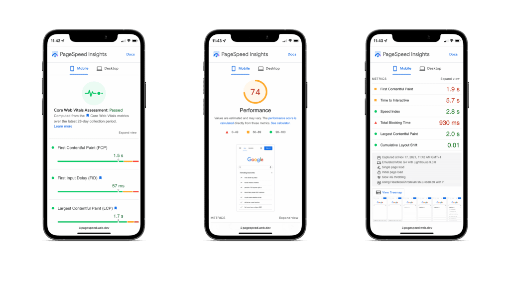 Google PageSpeed Insights mobile devices