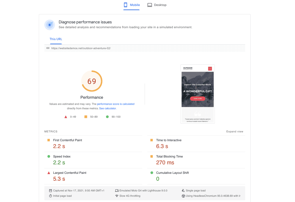 Google PageSpeed Insights lab data Dane laborarotyjne