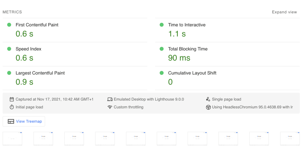 Google PageSpeed Insights lab data