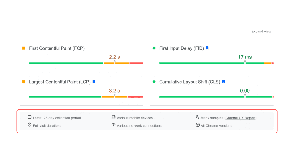 Google PageSpeed Insights field data