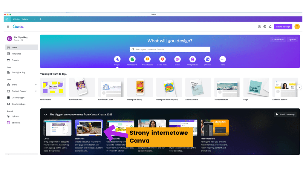 canva strony internetowe dizajn
